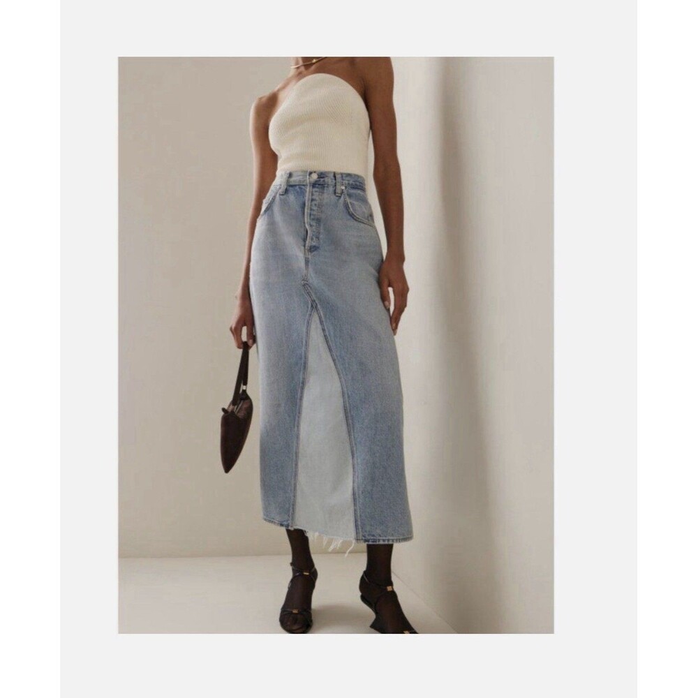 Citizens of Humanity Park Reworked Panelled Denim Midi Skirt Size 25 Modest Y2K